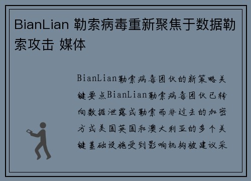 BianLian 勒索病毒重新聚焦于数据勒索攻击 媒体