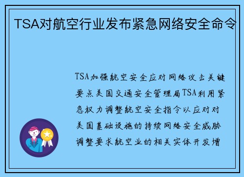TSA对航空行业发布紧急网络安全命令 